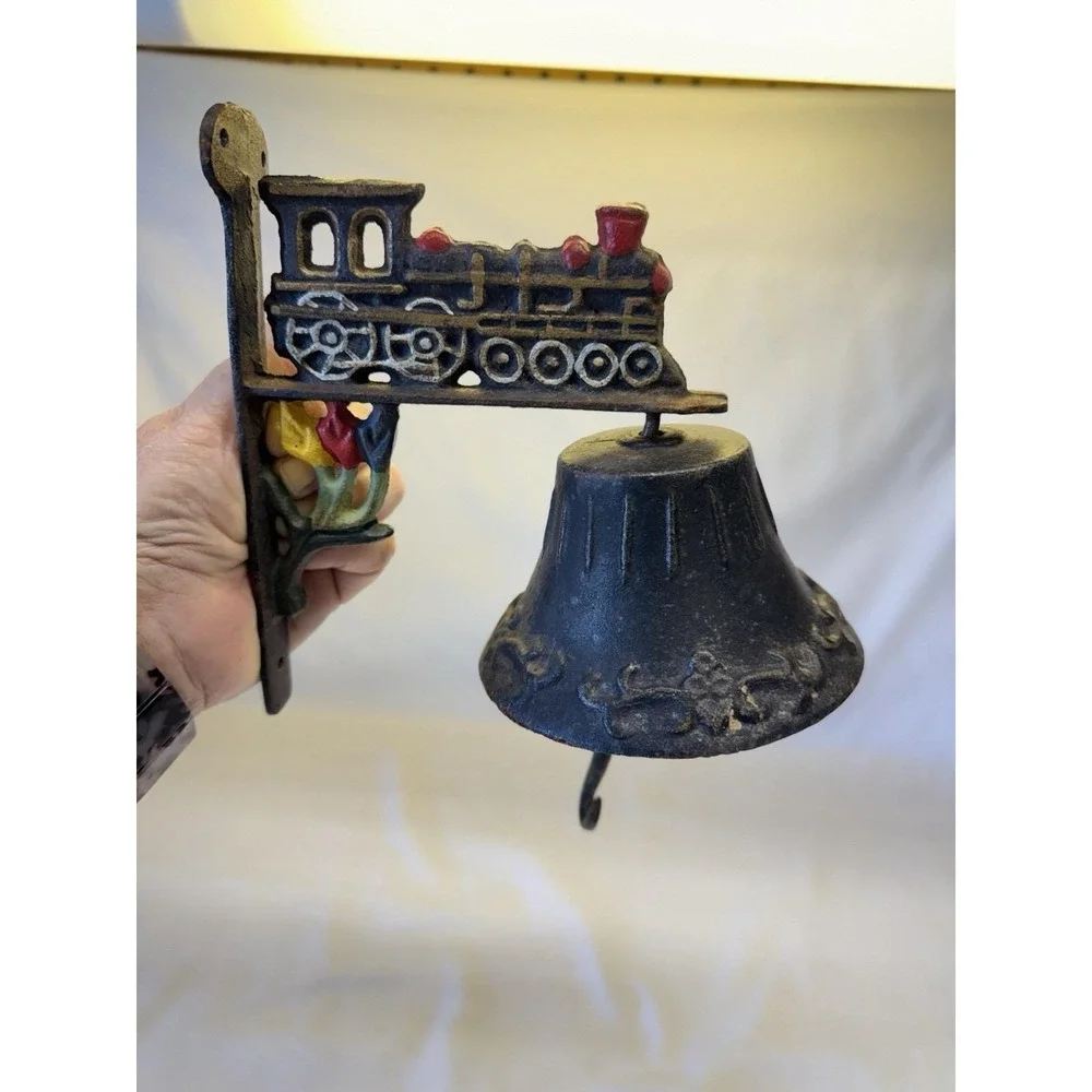 Antique Cast Iron Train Dinner Wall Bell Locomotive Topper